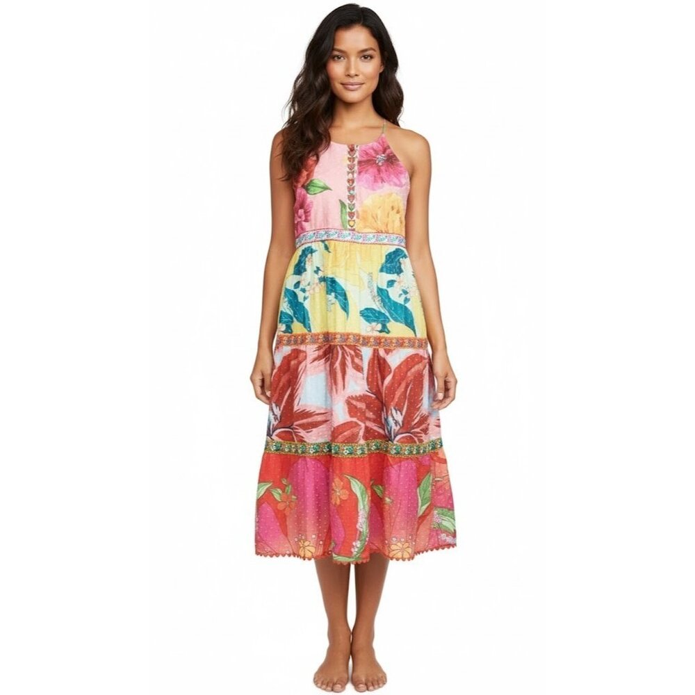 NWT FARM Rio Tiered Cotton Tank Midi in Mixed Garden Floral Dress XS $260
